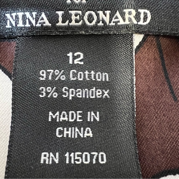 Lennie for Nina Leonard Brown & White Tropical Print Safari Dress SZ 12 - Picture 8 of 11